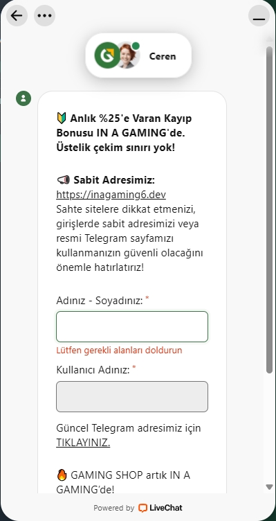 inagaming canlı destek